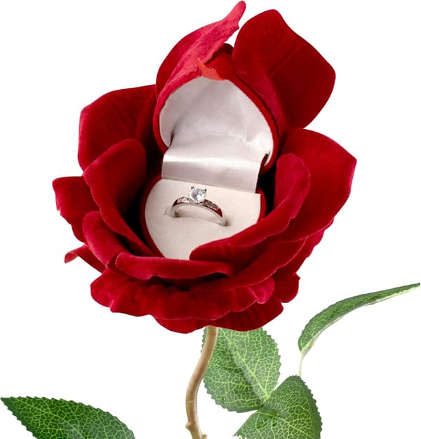 1 stk. Rose Ringæske - Blomsterhjerte Forlovelsesringæske til Frieri, Ceremoni, Bryllup eller Særlige Lejligheder (Rød)
