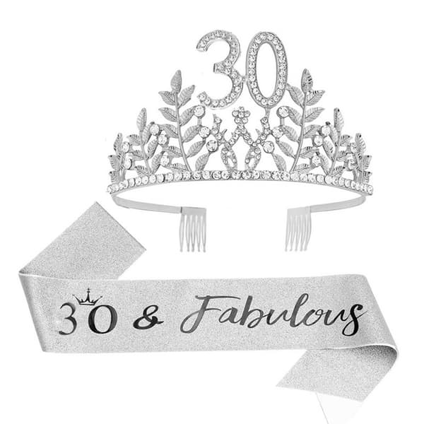 30-årsdag Skärp & Strass Tiara Kit, Grattis på 30-årsdagen Present till Hennes 30-årsdag Dekorationer för Kvinnor-FF-