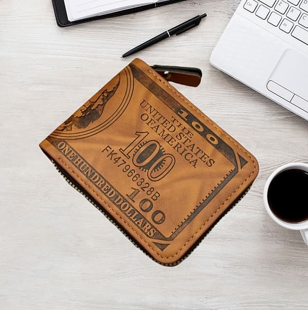 Herre pung, retro stil, varme-præget amerikansk dollar PU pung, mænds korte lynlås møntpung.