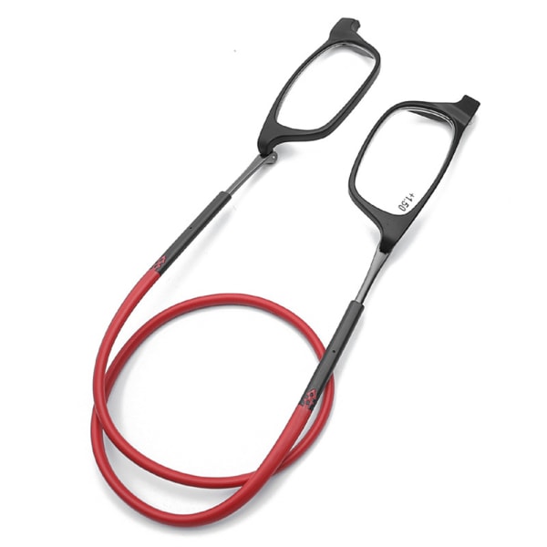 Floveme Magnetiske Læsebriller Med Senil Ledning Unisex (+1,0-+3,5) Svart / Röd +1.25