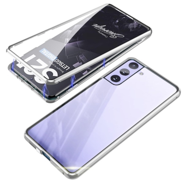 Floveme Samsung Galaxy S21 Plus - Stilfuldt Dobbelt Magnetisk Cover Silver