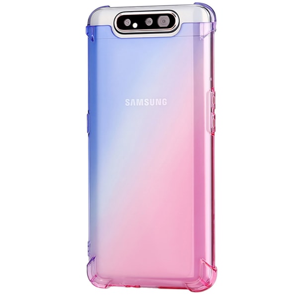 Floveme Samsung Galaxy A80 - Slidstærkt Silikonecover Tykt Hjørne Blå/rosa