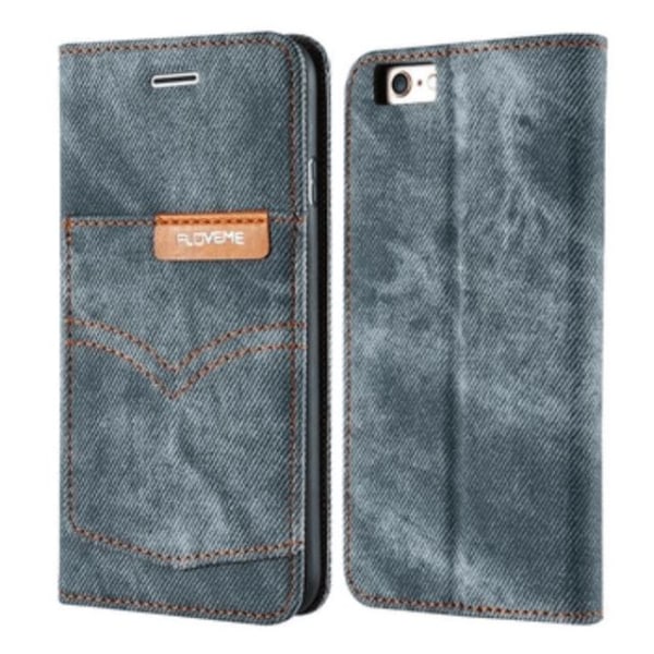 Iphone 7 - Floveme's Plånboksfodral (retro Jeans-serien) Svart