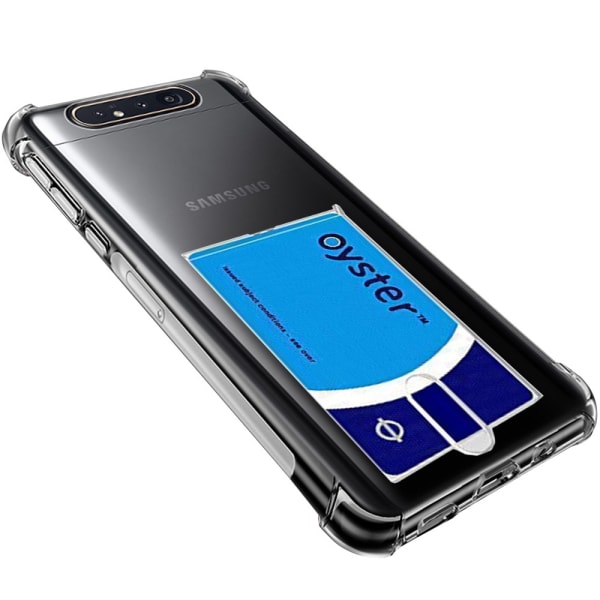 Praktiskt Silikonskal Med Korthållare - Samsung Galaxy A80 Transparent/genomskinlig