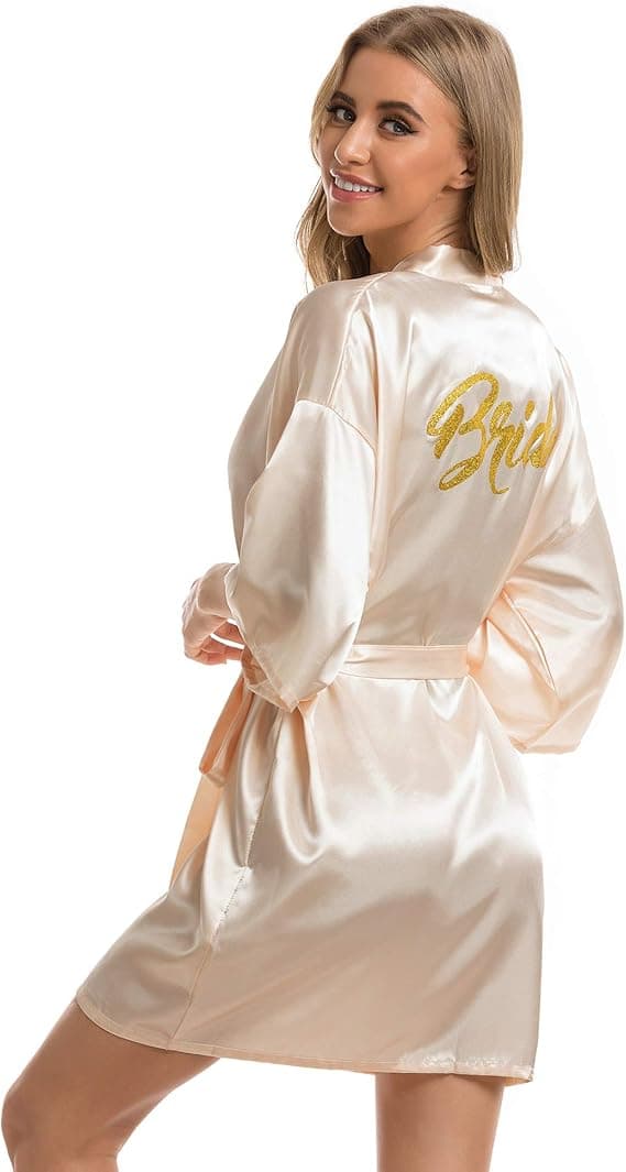 Bryllupsmorgenkåpe Sateng Kimono Badekåpe for Bruder og Brudepiker Damekåpe med Belte V-hals Bryllupsmorgenkåpe Poolparty og Pyjamasparty