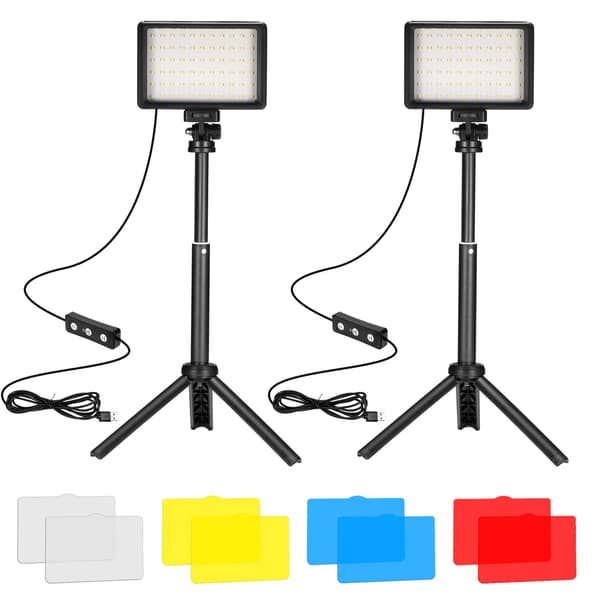 LED-videovalot, 2 kpl, 5600K himmennettävä USB LED-videopaneeli minijalustalla ja värisuodattimilla valokuvaukseen, matalan kuvakulman kuvaukseen, vid