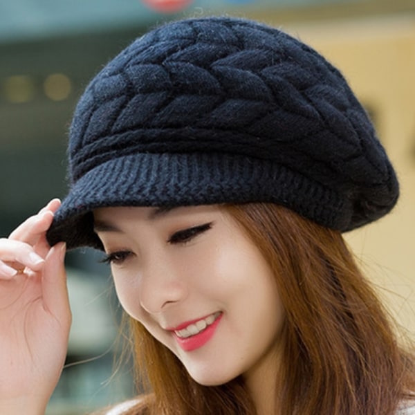 Women Knitted Hat Winter Warm Baggy Beret Beanie Ski Black