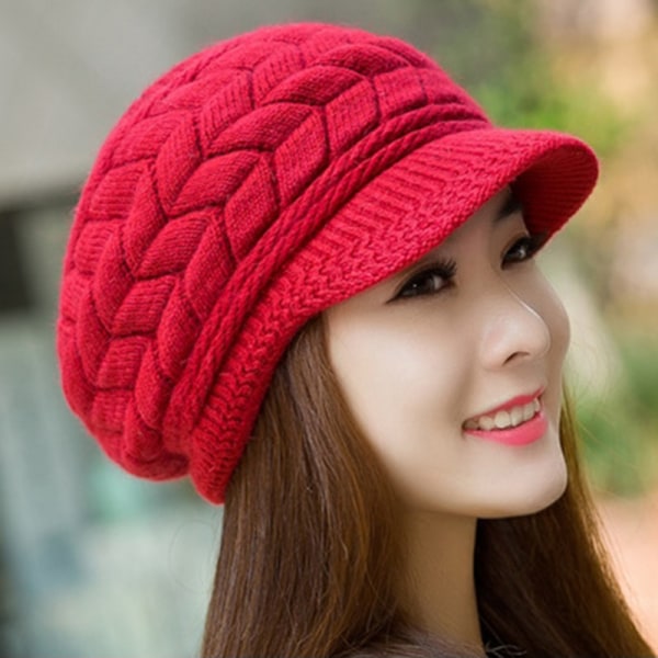 Women Knitted Hat Winter Warm Baggy Beret Beanie Ski Red