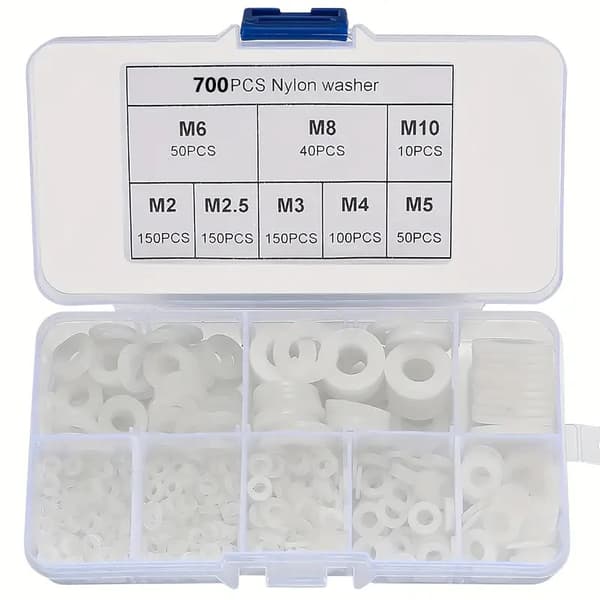700 Stykker Hvite Nylon Plastskiver, Isolasjon Rund Flat Skive Sortimentsett, M2 M2.5 M3 M4 M5 M6 M8 M10 Skive kompatibel Mekanisk