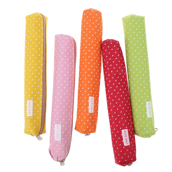 1pc Candy Color Pencil Case Kawaii Dot Pen Bag Stationery Pouch Red