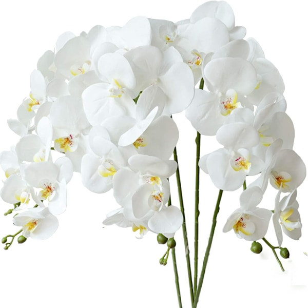 4 st konstgjorda Phalaenopsis orkidé vita blommor 70 cm med konstgjord