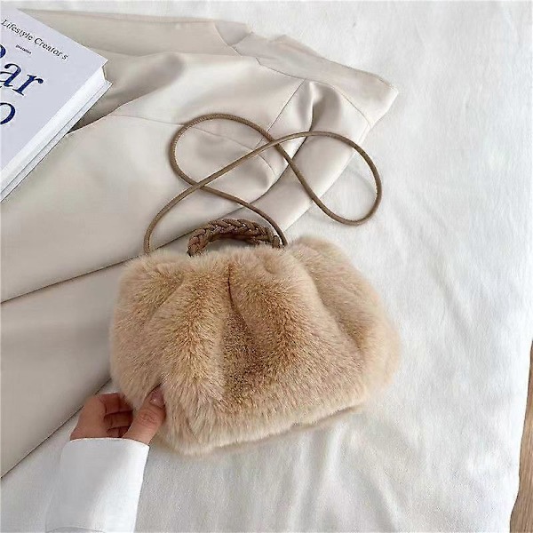 Mjuk Axelväska, Fluffig Och Lurvig Varm Handväska, Varm Crossbody-Väska (Beige) Beige