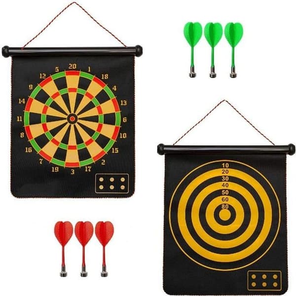 15 tommer magnetisk dartskive med 6 magnetiske soft tip pile, dobbeltsidet dartskivesæt til børn/voksne