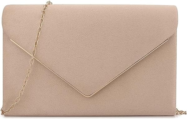 Aftenvesker Clutch Veske for Kvinner Håndvesker for Bryllupsfest Cocktail Ball Crossbody Skulderveske Faux Semsket Skinn med Avtakbart Kjede