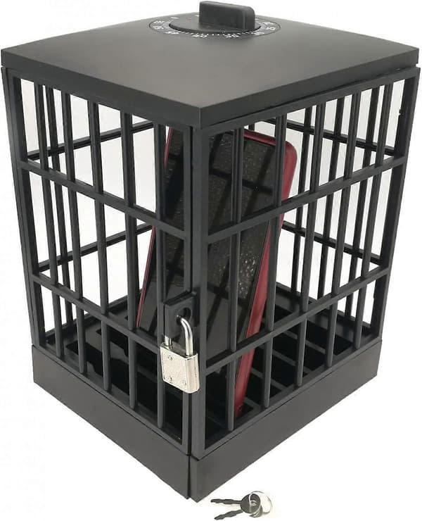 Mobilfengsel for mobiltelefon med timer, mobiltelefon fengsel mobiltelefoner stativholder låsbar fengsel med 60 min timer nøkler for hjemmekontor Cla