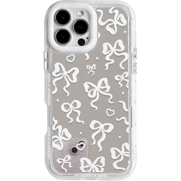 Yhteensopiva iPhone 16 Pro Max -kuoren kanssa Söpö peili rusetti rakkaussydänkuvio tytöille Nauhamuotoilu iskunkestävä suojakuori - Happy iPhone 16 Pr