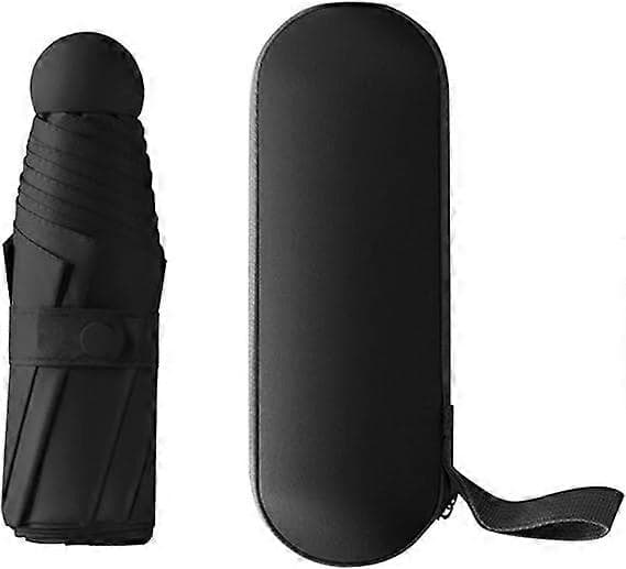 Sammenleggbar paraply, 6 ribber Mini paraply Liten paraply med kapsel etui Mini Anti-UV paraply Hurtigtørkende og ultralett kompakt (svart)