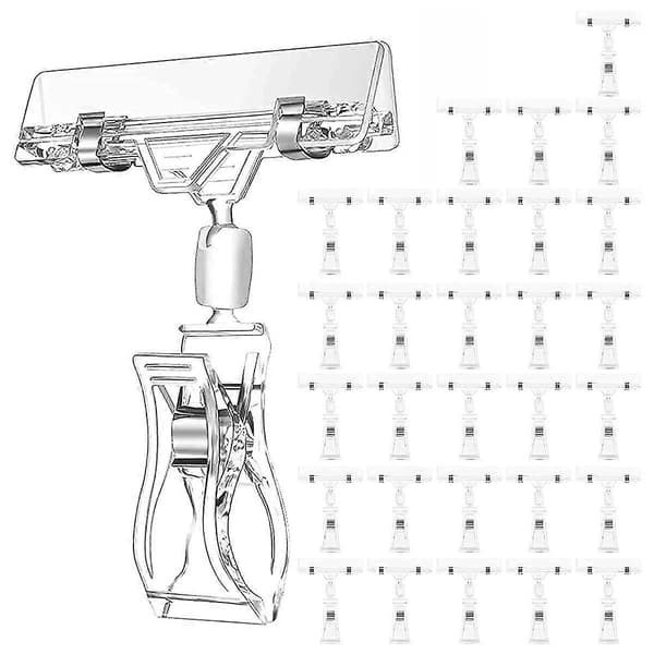 30 stk. Etiketholdere Skilteclips, Plast Gennemsigtige Drejelige Skilteclips, Vareskilteclips