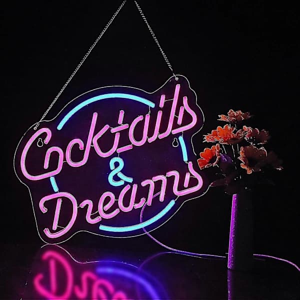 Cocktails And Dreams LED Neonskilt Med Lysdæmper USB Vægdekoration Til Soveværelse Bar Hotel Fest Klub Kontor 16 x 14 Tommer
