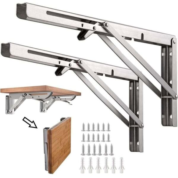 2-pakning Kraftige Uttrekkbare Sammenleggbare Hyllebraketter Rustfritt Stål 12 Tommer 300mm Veggmontert Maksimal Belastning 60kg 132lb for Garasjeverk