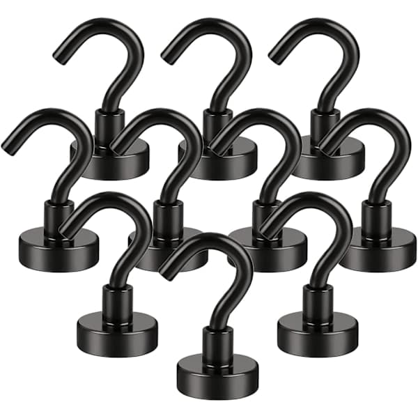 [RM] Magnetiske kroge, 10 stk. Neodym magnetkroge, 16 mm stærk magnetisk krog, superstærke magneter med kroge (sort)