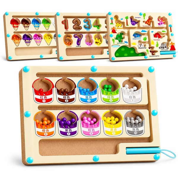 Montessori Magnetisk Färgsortering Spel Labyrintbräde Penna Rörliga pärlor Spel Träkontroll Sensorisk lek Pedagogiska leksaker för barn