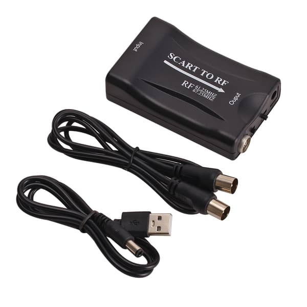 1 PC Scart til RF Video Audio Converter Bærbar Mini 67,25Mhz/61,25Mhz konvertere