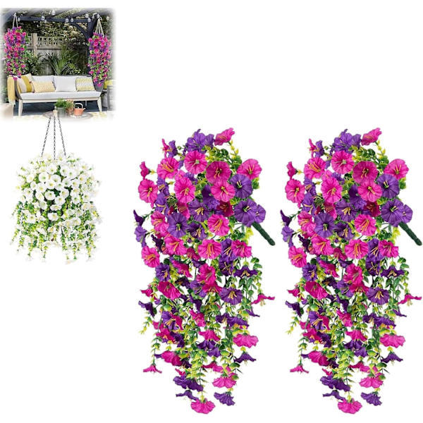 2 st 75 cm Konstgjorda Hängande Blommor UV-beständiga Falska Blommor Konstgjorda Växter Utomhus Blombukett Rankor (Lila)