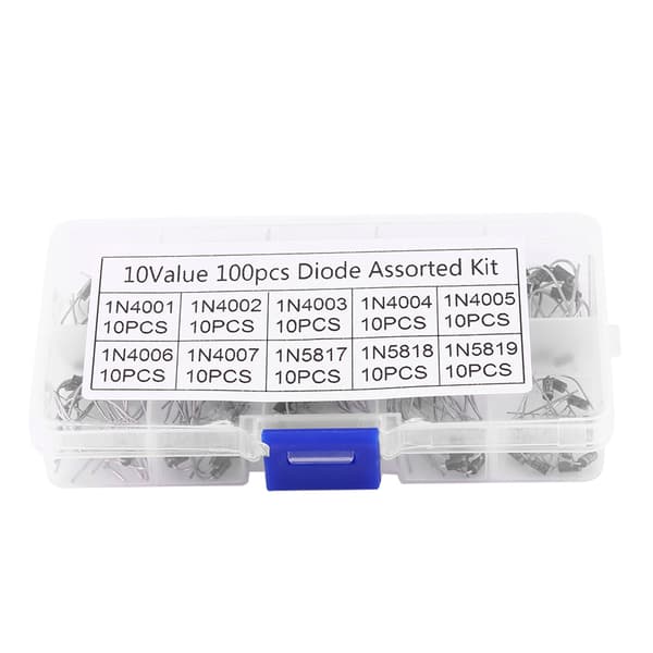 100 stk 10 verdier likeretterdiode sortimentsett 1N4001 til 1N4007 1N5817 til 1N5819 med oppbevaringsboks