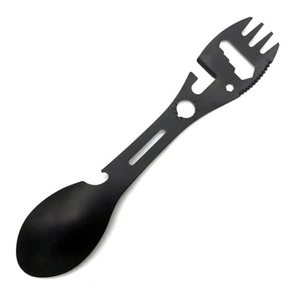 10 i 1 Multifunksjonell Campingspork Rustfritt Stål Skje Gaffel med Kutter Boks Flaskeåpner Skiftenøkkel for Kjøkken Utendørs Fotturer Backpacking