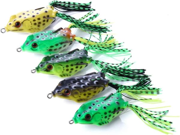 5 stk. Topwater Froskelokkemat, Frosk Fiskelokkemat Myke Fiskesluk, Hul Kropp 3D Øyne Froskelokkemat Weedless Swimbait med Krok