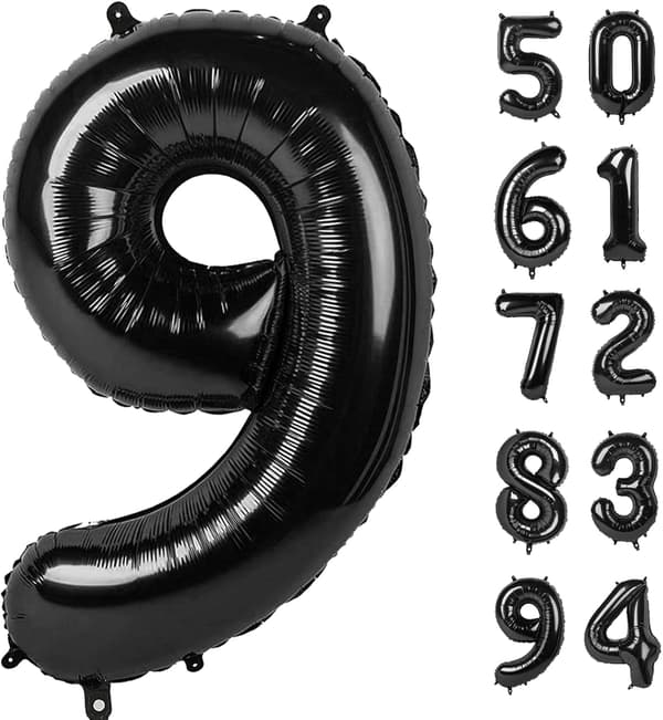 Svart tallballong nummer 9, 40 tommer, 9-årsdag ballong, festdekorasjoner, tallballong nummer 9