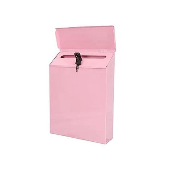 Veggmontert postkasse med lås, veggmontert brevlåda, landlig postkasse med nøkkel, egnet for H Pink