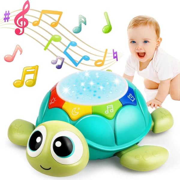 Søskildpaddelegetøj med Musik & Projektor, Kravlelegetøj til 3-9 Måneder & 1-3 År - Gave til Spædbørn