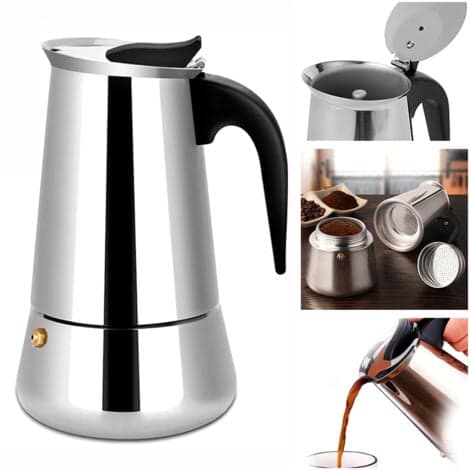 Italiensk kaffemaskine, 6, 9, 12 kopper Moka kaffemaskine i rustfrit stål, kompatibel med alle typer komfurer - 300 ml - 6 kopper