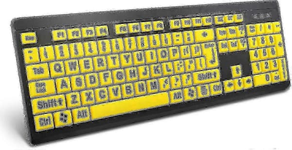 Datatastatur med stor skrift, kablet USB-tastatur med høy kontrast og overdimensjonerte bokstaver for synshemmede og personer med nedsatt syn (gul)