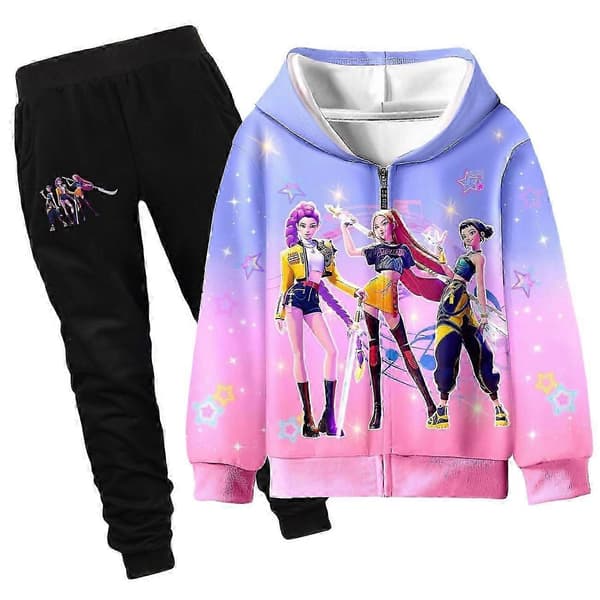 Barn Jenter KPOP Demon Hunters Hettegenser HUNTRX Glidelås Genser Uformell Hettegenser Topp Nyhet Klær 4-12 År s10523 sett