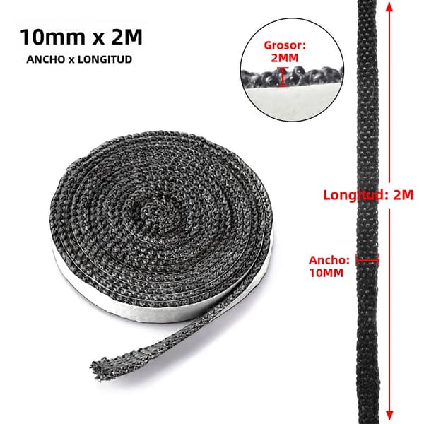 10 mm x 3 mm selvklæbende glasfiberforseglingssnor til brændeovnsdøre, 10/15 mm, 2 m, sort udskiftning til ovn.