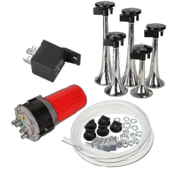 Hhcx-universal 5 trompet musikalsk Dixie Dukes La Cucaracha elektronisk krom lufthorn 12V 125dB bil lastebil båt busser luftkompressor