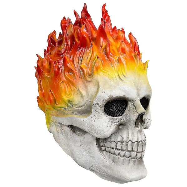 Halloween Ghost Rider Flame Skull Maske, Horror Ghost Full Face Latex Cosplay Kostyme Rekvisitter