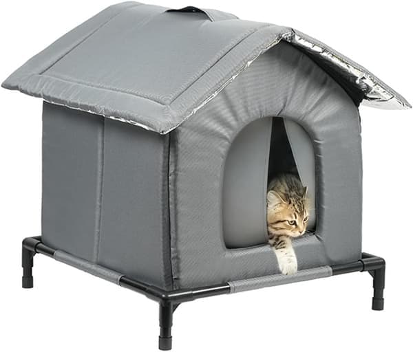 Katte- og hundeseng - grått vinterkjæledyrhus, vanntett, isolert og slitesterk kurv for katterom