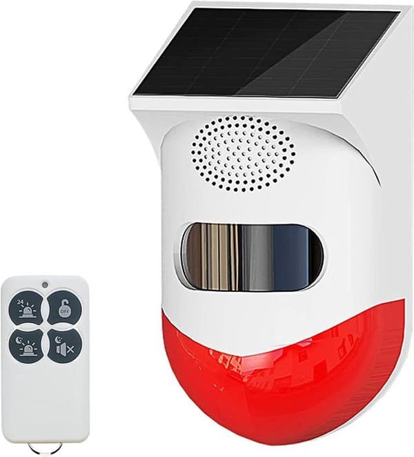 Strobelysalarm - Soldrevet - 120 dB - Bevegelsesdetektor - IP67 vanntett - 4 moduser