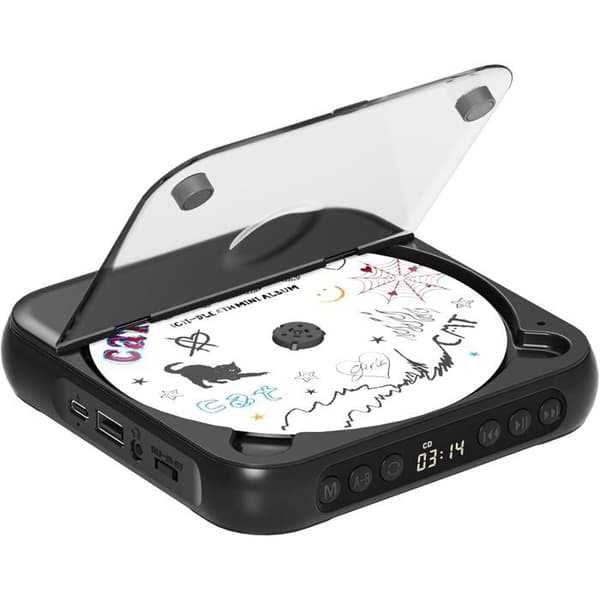 Bluetooth CD-afspiller - Mini bærbar CD-afspiller - Slank og let - Genopladelig - Hi-Fi-lyd - MP3/CD/CD-R-kompatibel - Sort
