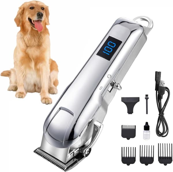 Trådløs hundeklipper til tykke pelslag, støjsvagt barberingssæt med LED-display, hundehårklippere med keramiske blade, kæledyrsklippere til katte og h
