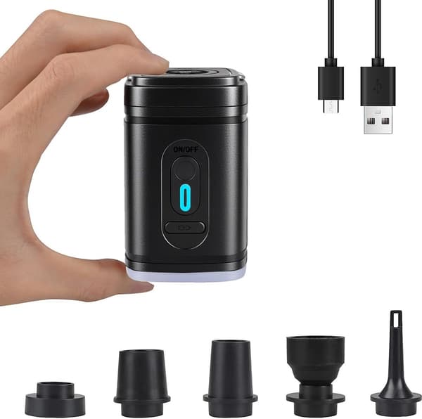 Elektrisk luftpumpe, 2400 mAh, genopladelig elektrisk pumpe, ultralet bærbar luftpumpe, til oppustelig pool, flydende luftmadras, badering, sort