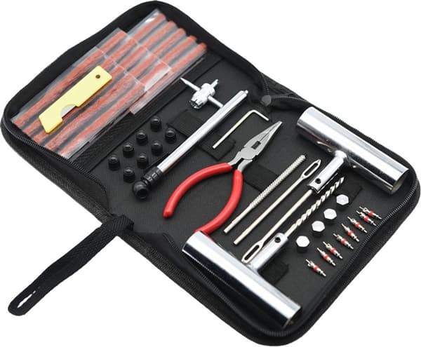 Däckreparationssats, Plug Set, inkl. robust väska, för motorcykel, moped eller bil