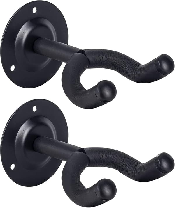 2-PAKNING Gitarveggfeste, Svart Metall Veggmontert Gitarstativ Hengerholder Stativ for Akustisk Elektrisk Gitar Bass Folk Ukulele Mandolin Banjo