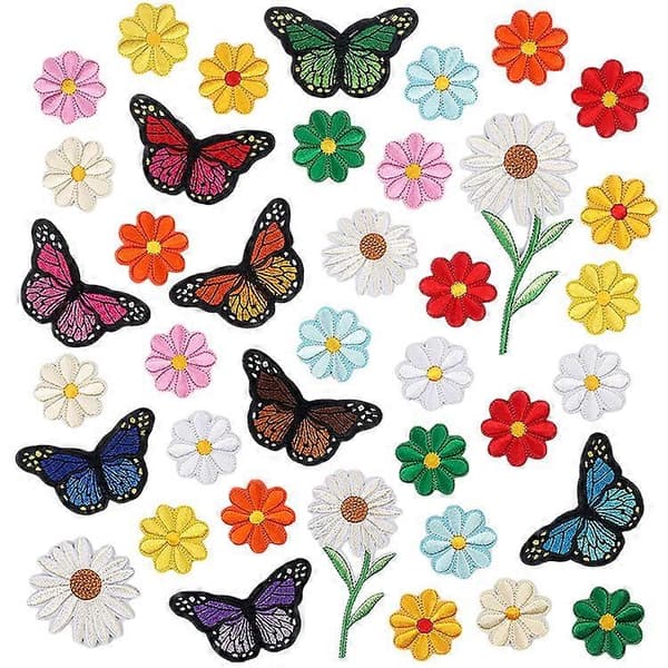 39 sommerfugl stryge- og sy-på tøj patches, dekorative broderi patches, mærkesæt, sy-på blomster reparations patches, tøj DIY tilbehør, bukser, hatte,