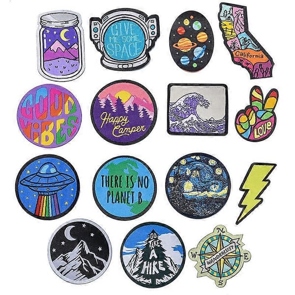 15 stk. Kosmiske Rumplanter Farverige Mærkat Klistermærke Broderi Tøj DIY Tøj Klistermærke Brugerdefineret Badge