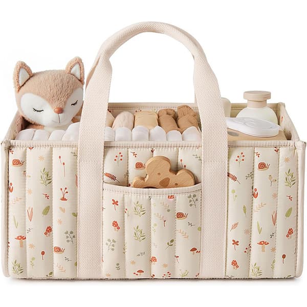 Blomstermønstret Babybleieveske 38×25×18 cm, Stelleveske for Mødre og Fedre, Romslig Mamma-veske